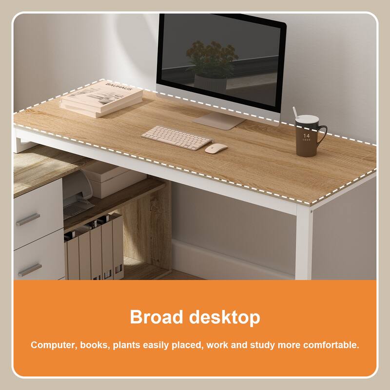 55" L Shaped Desk Writing Computer Desk Storage Workstation 5 Colors