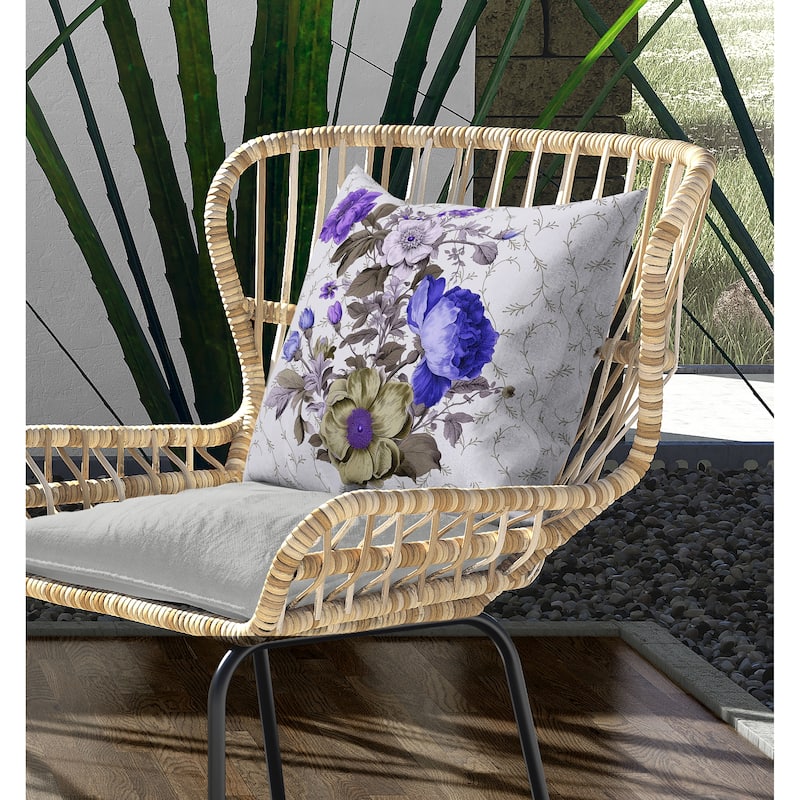 Flower and Knop Indoor/Outdoor Reversible Throw Pillow Brown and Blue