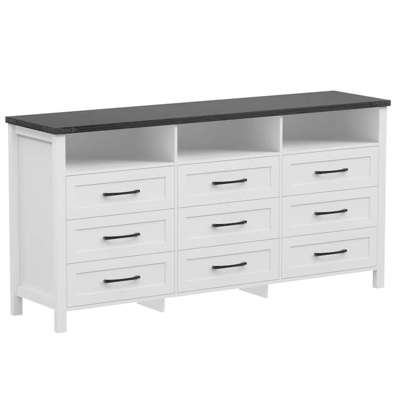 9 Drawer Dresser with LED Lights Large Drawers and 3 Open Space for Bedroom, Living Room, Entryway