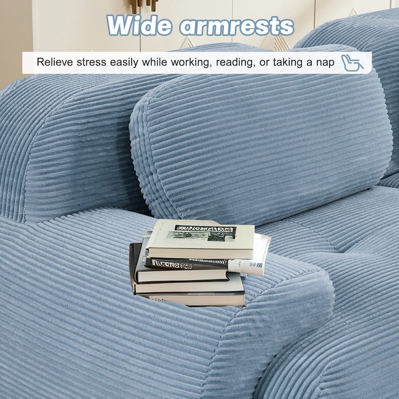 Anmytek 82 Inch Blue Corduroy Modular Loveseat Sofa with Curved Arms and High Resilience Sponge