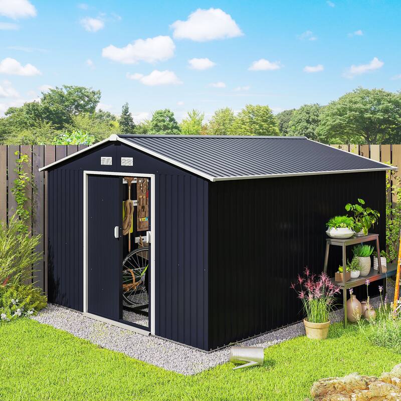 Outsunny 11' x 9' Dark Grey Metal Garden Shed