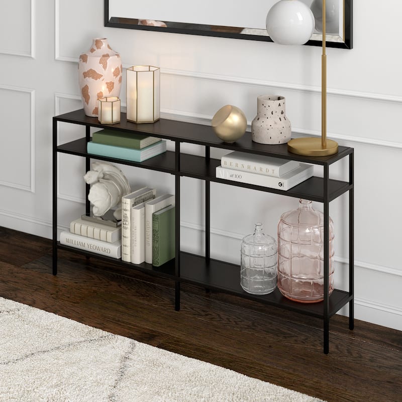 Sivil Console Table - 55" Blackened Bronze with Metal Shelves