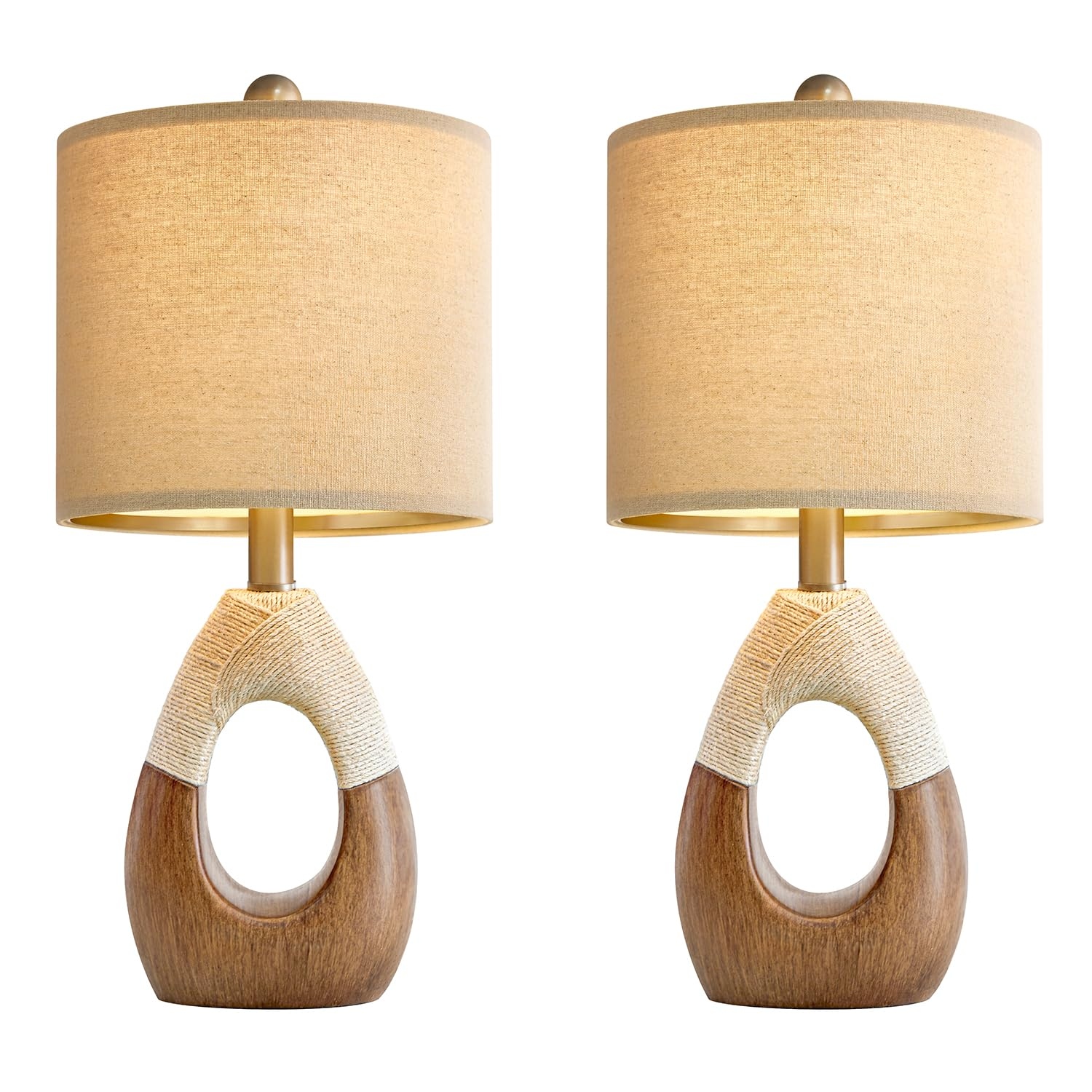 Boho Table Lamps Set 2 Sleeping and Reading Small Farmhouse RattanTable Lamp 19 Rustic Egg Design Resin Light Decoration