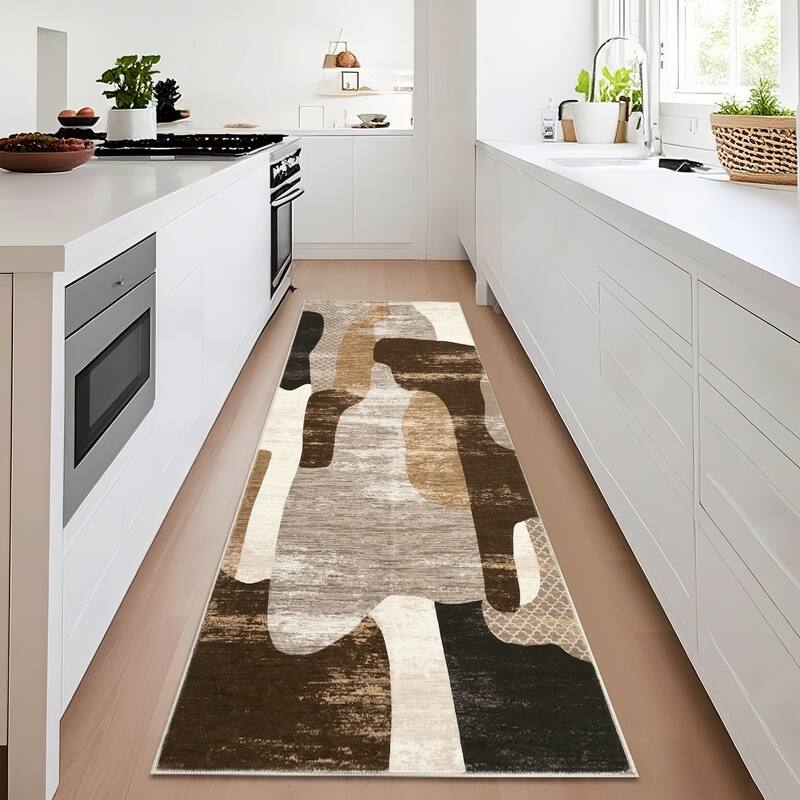 Area Rug Modern Abstract Rugs for Living Room Geometric Non-Slip Backing Low Pile Floor Carpet - 2'x6' - Brown