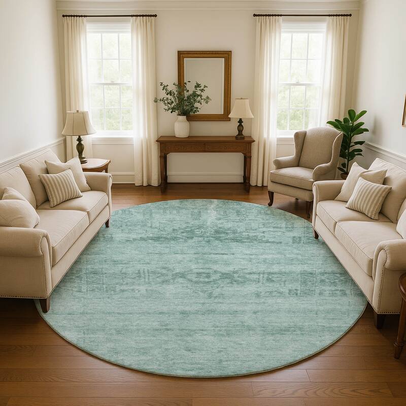 Premium Washable Super Soft Vintage Traditional Mayfield Rug - Aqua - 8' x 8'