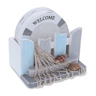 CoTa Global Moonlight Nautical Wooden Coaster Set with Holder 6 Pc Set - 4.25 x 3.15 x 4 inches