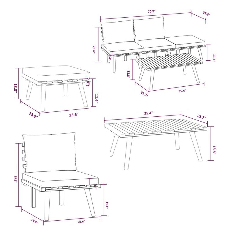 Roma 4pc Outdoor Modular Sofa Set, Coffee Table, Footrest, Acacia Wood