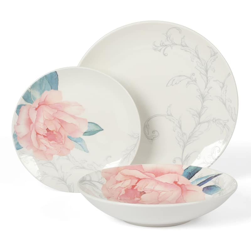 Martha Stewart Peony 12 Piece Porcelain Floral Dinnerware Set