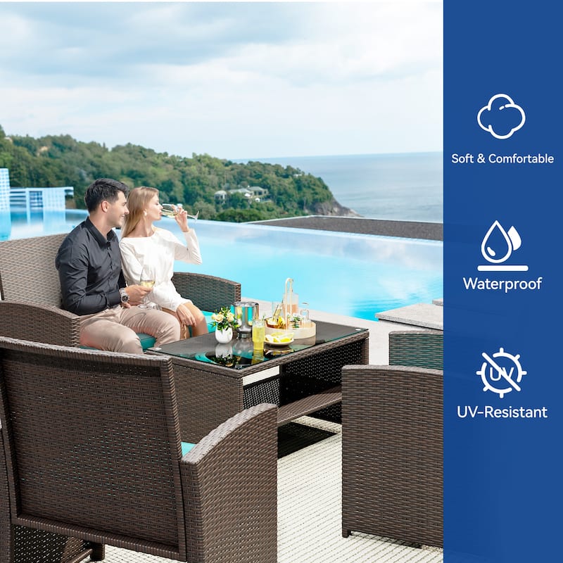 Moasis 4-Piece All Weather Rattan Conversation Loveseat for Backyard - 4 Pcs