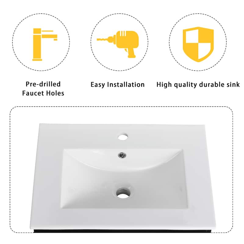 Plywood Wall Mounting Bathroom Vanity Set in Black with Integrated Ceramic Sink