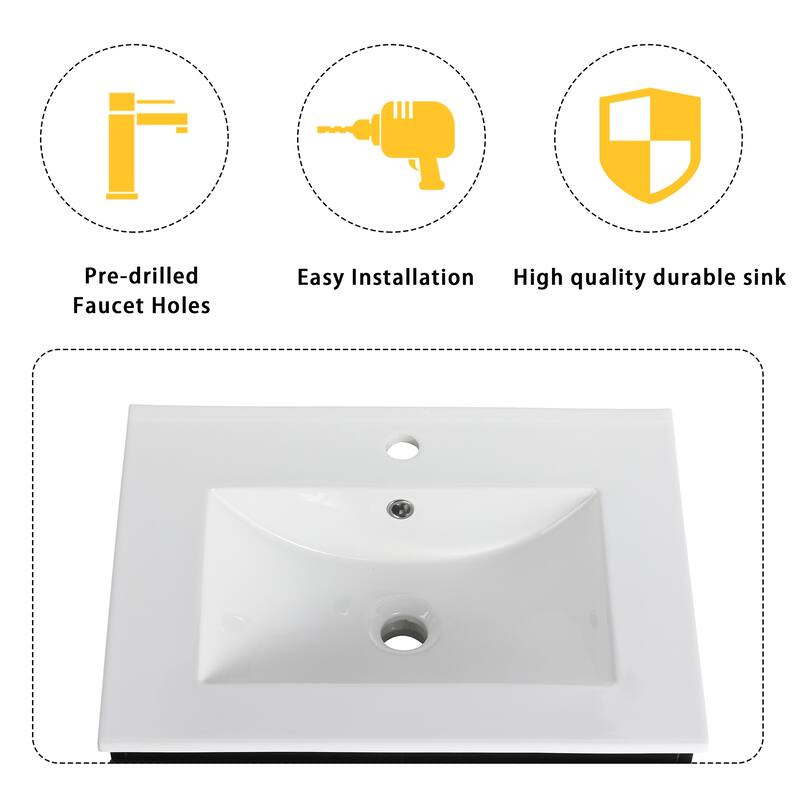 Plywood Wall Mounting Bathroom Vanity Set in Black with Integrated Ceramic Sink