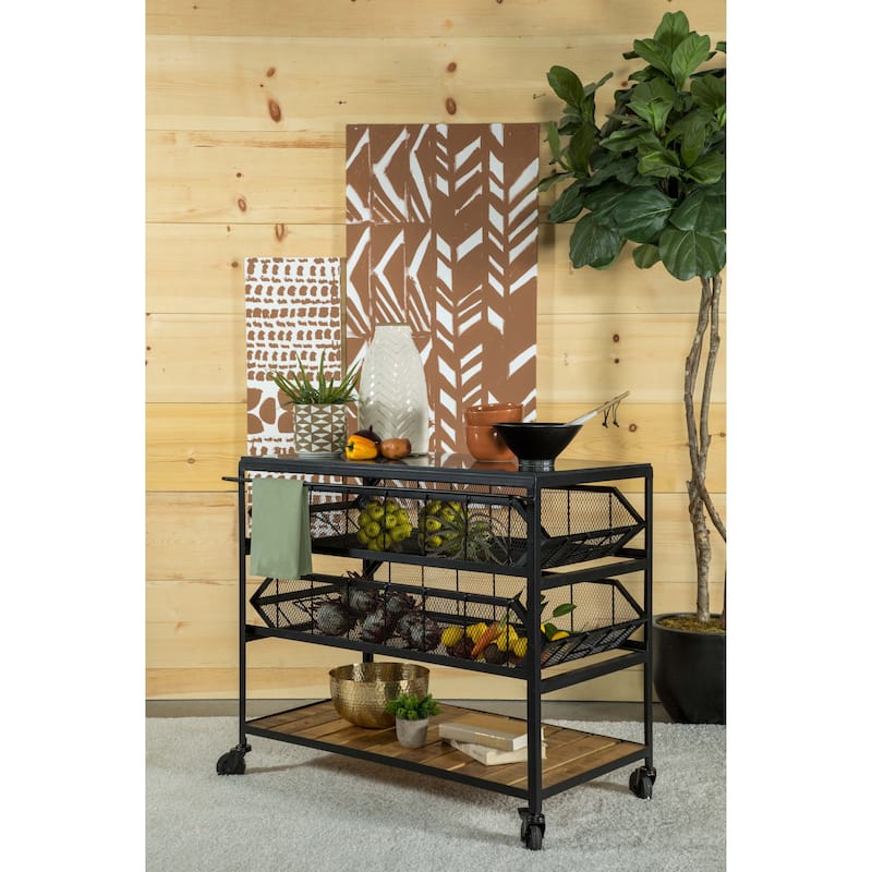 Evander Natural and Black Accent Storage Cart with Casters