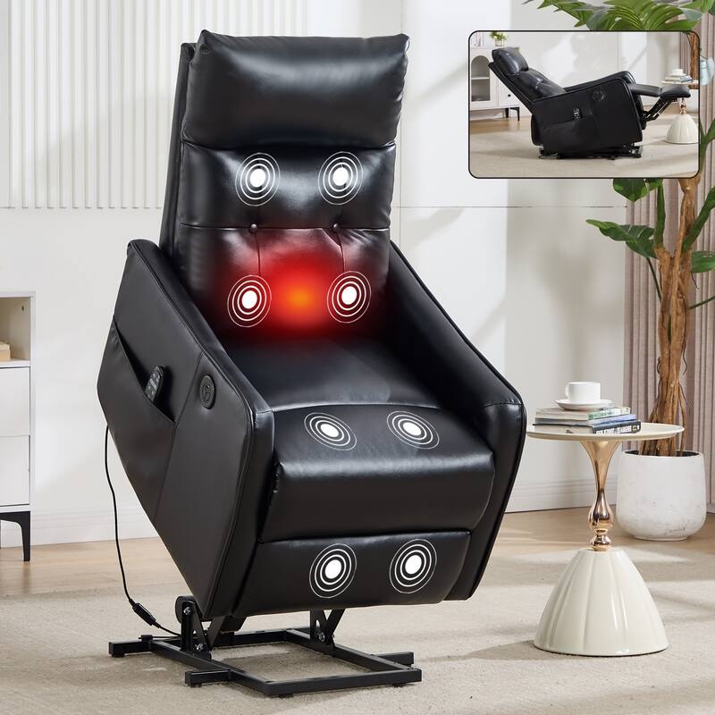 PU Leather Power Lift Recliner Chair with Massage & Heat, Single Motor Heavy Duty Electric Recliner, Sofa Chair with USB Port
