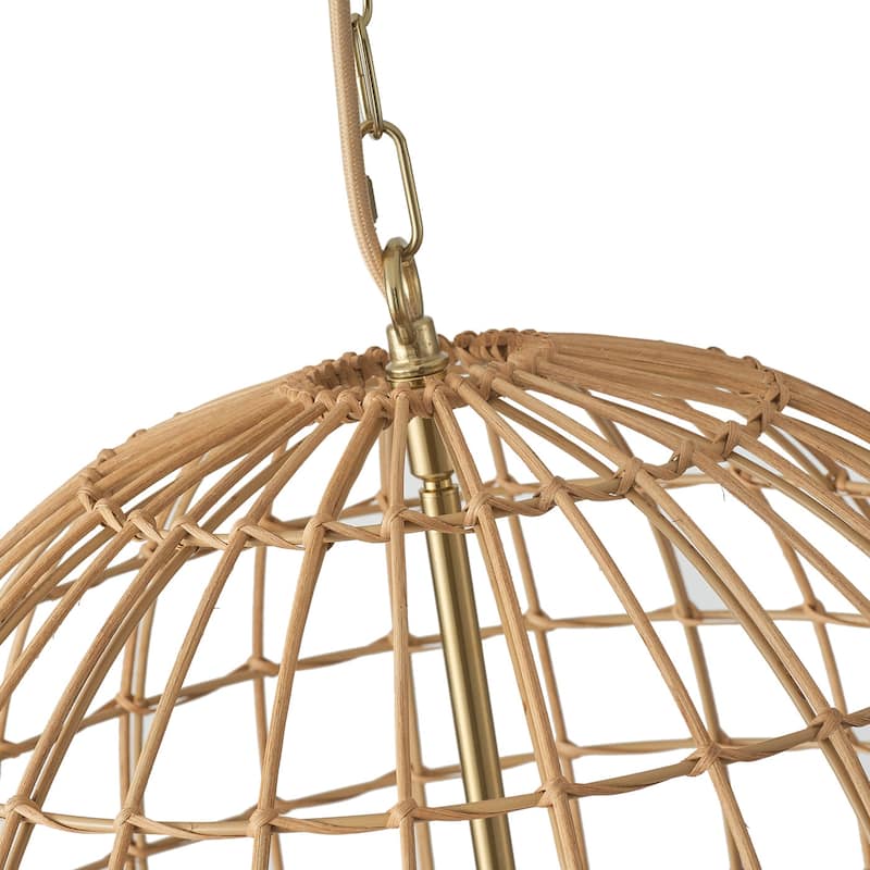 4-Light Hand-Woven Rattan Pendant Light for Kitchen Island Dining Room Hallway