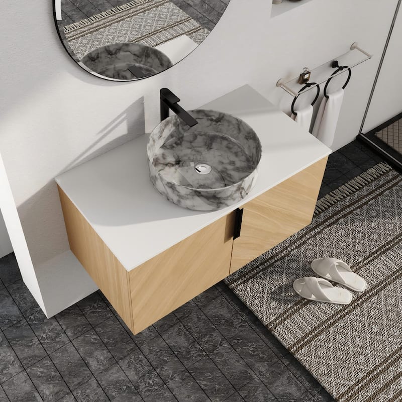 Malwee 30"/36" Floating Bathroom Vanity, Wall Mounted Bathroom Vanity with Ceramic Sink and Soft Close Door