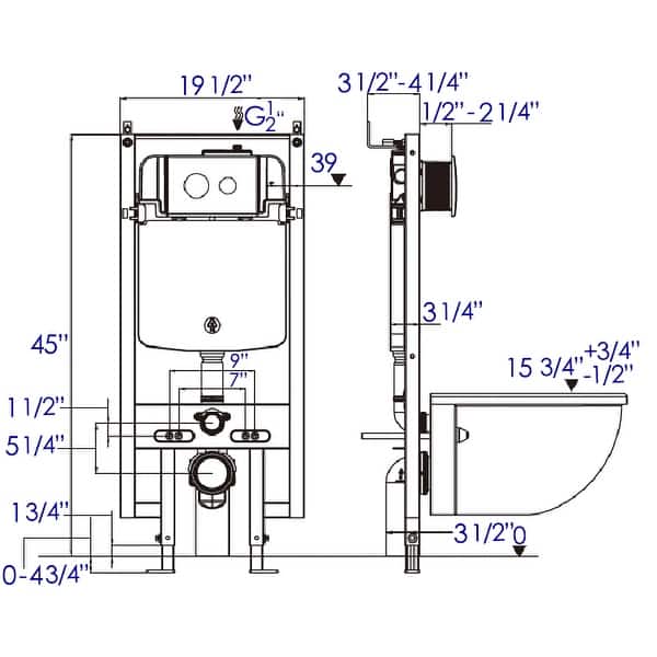 EAGO Polished Chrome Dual Flush Wall Mounted Toilet Tank Carrier for
