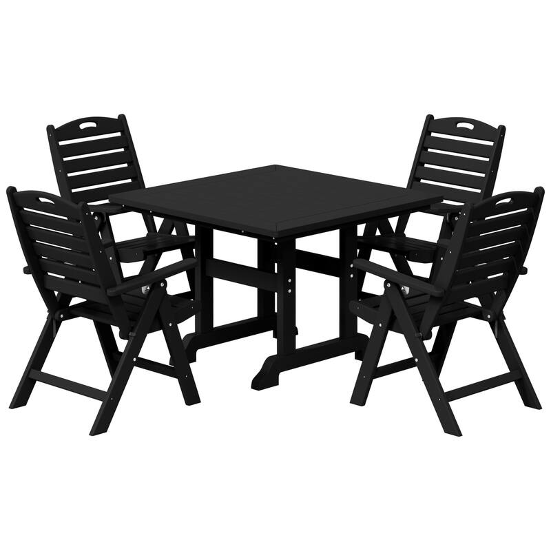 Laguna 5-Piece Square Table Folding Highback Chair Dining Set - Black