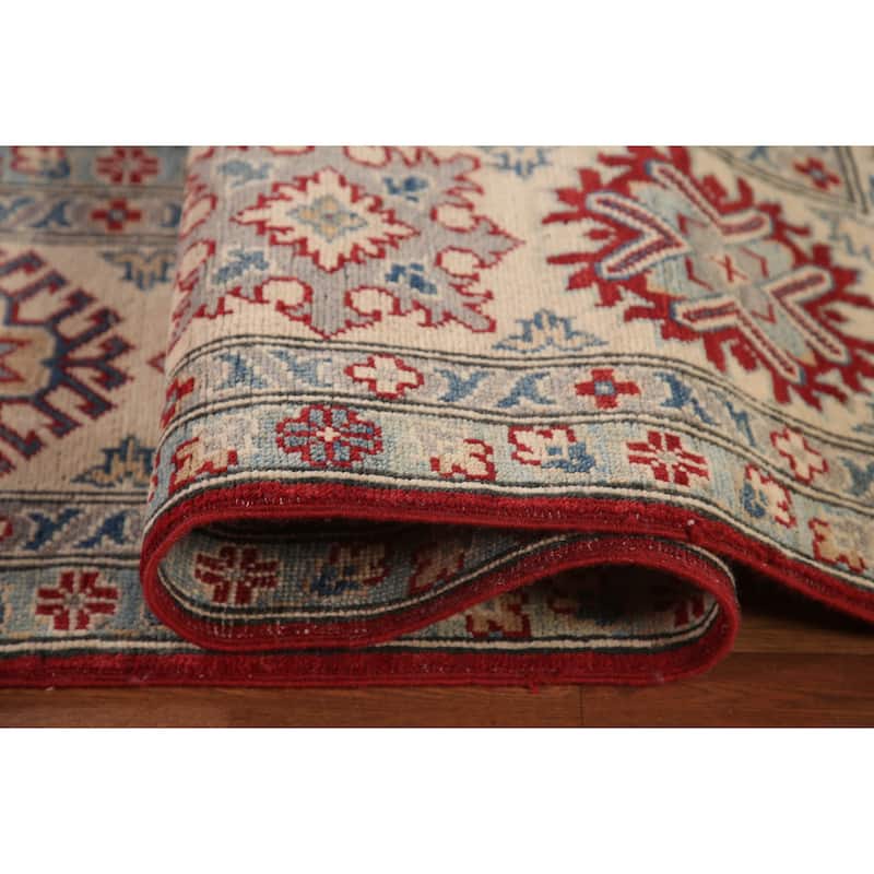 Red Geometric Kazak Area Rug Handmade Oriental Wool Carpet - 9'0"x 12'5"