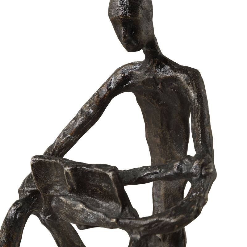 Reading Tabletop Sculpture - 8.75" - Bronze and White