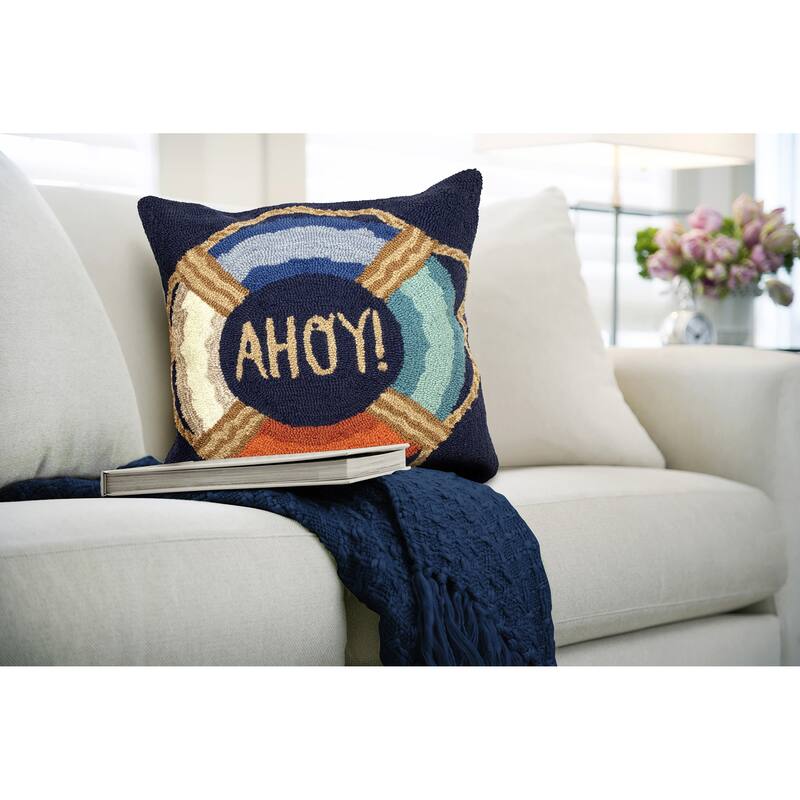 Liora Manne Frontporch Ahoy Indoor/Outdoor Pillow Navy 18" x 18"