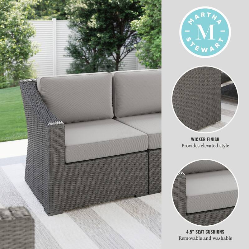 Martha Stewart Outdoor Modular Rattan Wicker Loveseat with All-Weather Cushions - 58"W x 32"D x 30"H