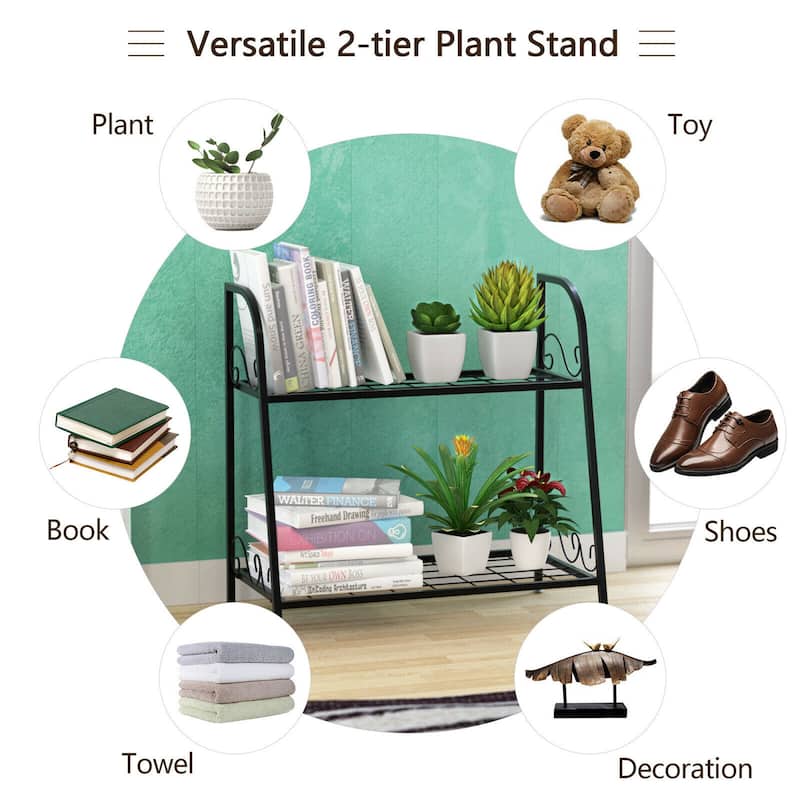 Gymax 2-tier Metal Plant Stand Shelf Flower Pot Holder Display Rack - 25'' x 12'' x 24.5''