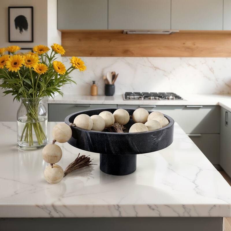 Marble Decorative Bowl Modern Pedestal Base Organizer - 6" Black - 12" x 12" x 6"