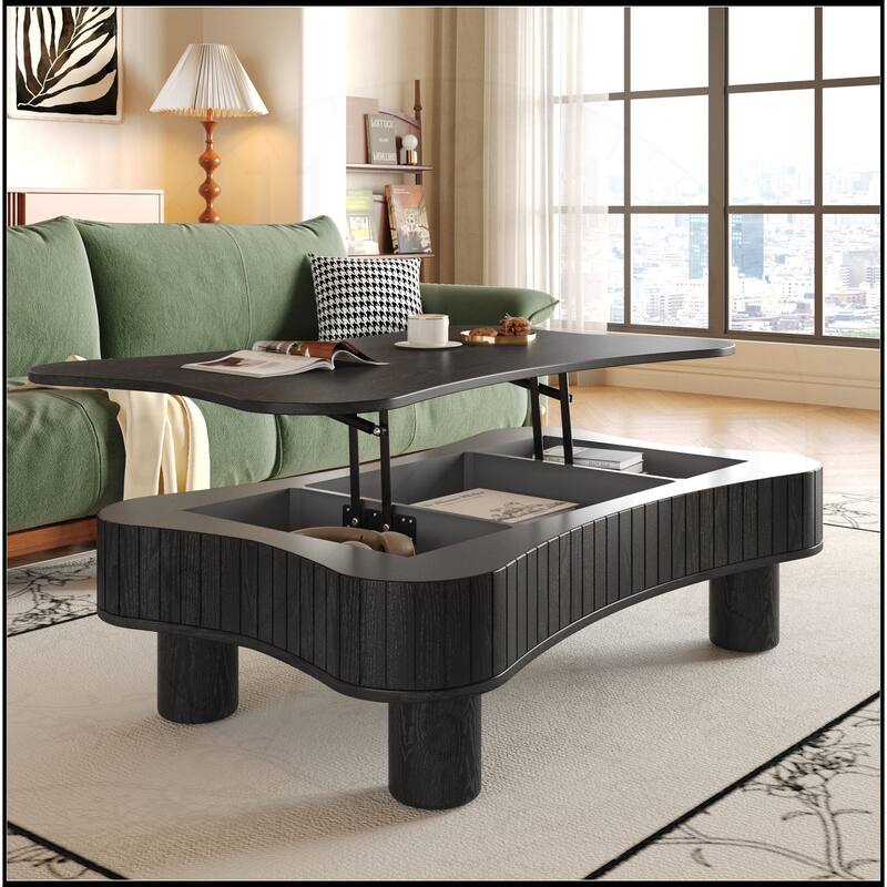 42" Lift Top Coffee Table with Fluted Panel Hidden Storage - Black