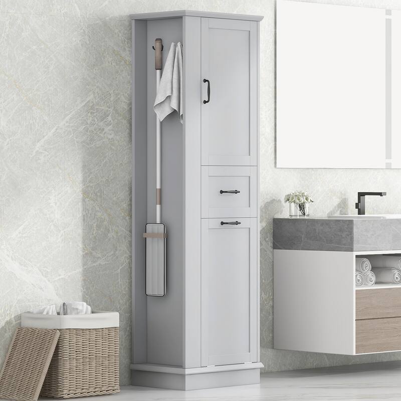 Tall Bathroom Storage Cabinet with Tilt-Out Compartment and Adjustable Shelves