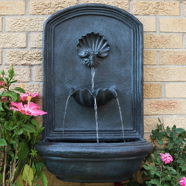 Sunnydaze Seaside Hanging Outdoor Wall Water Fountain with Lead Finish - 27-Inch