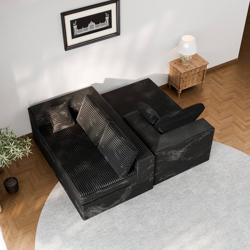 Modland 108”L-Shaped Modular Corduroy Couch with Deep Seats Comfy Sectional Sofa for Living Room