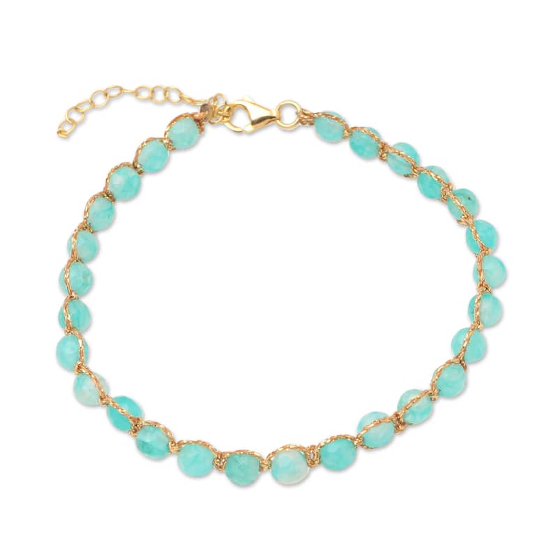 Novica Handmade Aqua And Gold Amazonite Beaded Bracelet