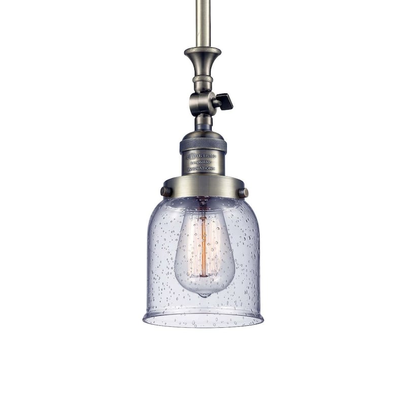 Innovations Lighting Small Bell 5" Wide Adjustable Mini Pendant - Antique Brass / Seedy