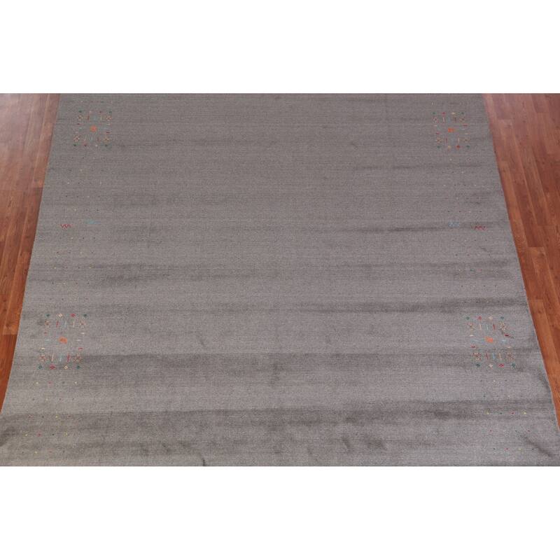 Hand Knotted Oriental 100% Wool Carpet Tribal Tribal Greys & Charcoal Gabbeh Area Rug - 12' 4'' X 8' 11''