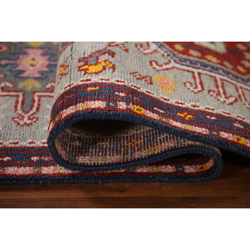 Geometric Green Kazak Indian Runner Rug Hand-knotted Wool Carpet - 2'6"x 9'11"