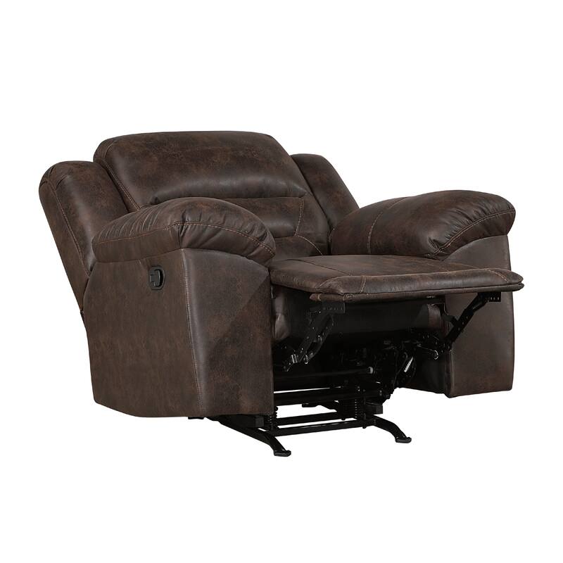 Henry Manual Rocker Recliner Chair, Pillow Tuft Dark Brown Microfiber