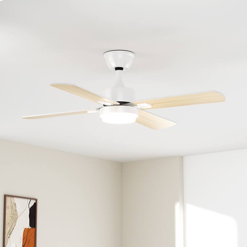 Modern Farmhouse Large Ceiling Fan with Integrated Light and Remote, Ceiling Fan with Timer and 6-speed Wind - 42'' - White