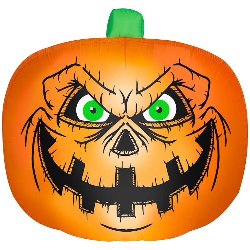 Gemmy Halloween Inflatable Flat Styled Jack O' Lantern w/ Creepy Face, 7.5 ft Tall