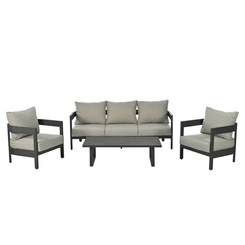 4-Piece Outdoor 5-Seater Iron Sofa Set with Coffee Table