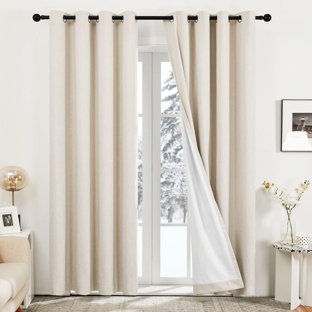 Deconovo Blackout Living Room Curtains Faux Linen Drapes 2 Panels
