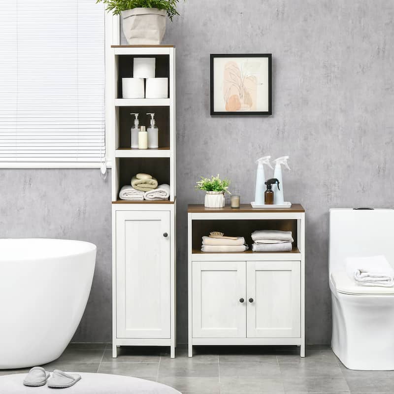 kleankin Modern Bathroom Storage Cabinet, Free Standing Bathroom Cabinet, Open Compartment and Cupboard with Adjustable Shelf