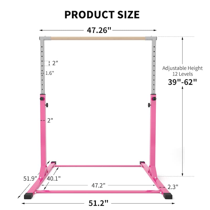 Zenova Gymnastics Bar Gymnastic Horizontal Kip Bar for Kids Age 3-15 Home Gym Indoor Equipment