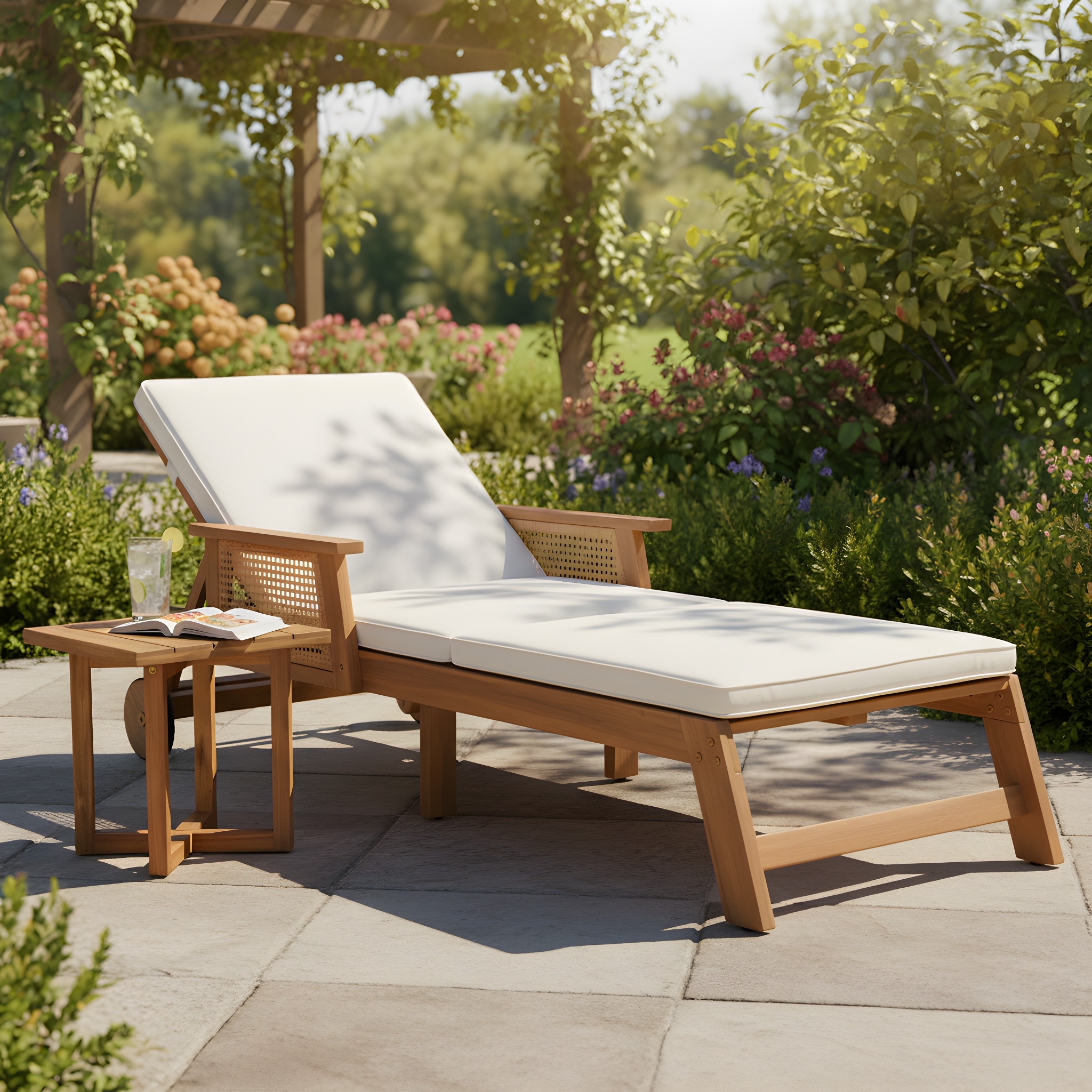 Christopher Knight Home - Aris Outdoor Acacia Wood Adjustable Chaise Lounge Set with 18" Square Slatted Side Table