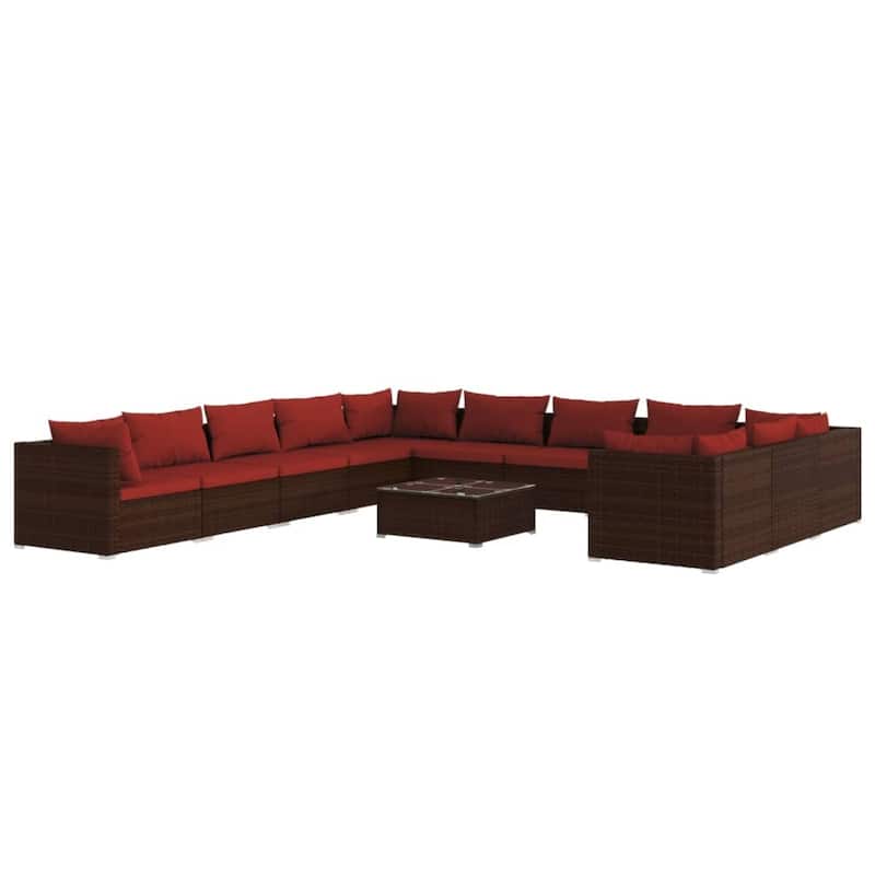 vidaXL Patio Lounge Set Outdoor Sectional Sofa Set Table Garden Poly Rattan - 27.6" x 27.6" x 23.8"