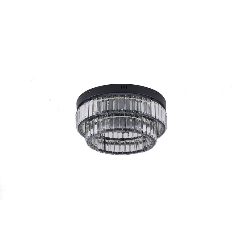 2-Light Satin Black Dimmable LED Flush Mount With Clear Crystals