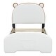 preview thumbnail 20 of 22, Upholstered Platform Bed, Bear-shaped Headboard, Footboard with Pocket, Wood Panel Bed for Kids Girls Boys