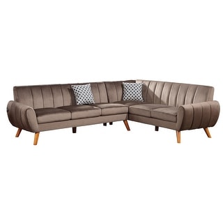 Lynn 2 Piece L Shaped Sectional Sofa, Vertical Tufting, Velvet, Taupe Brown