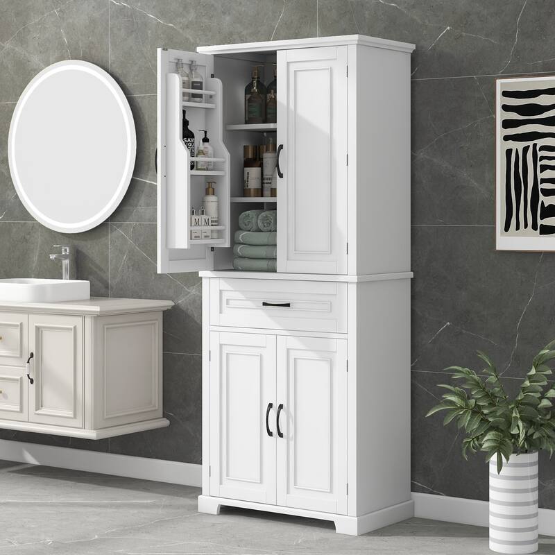 Bathroom Storage Cabinet with Doors and Drawer, Multiple Storage Space, Adjustable Shelf - White