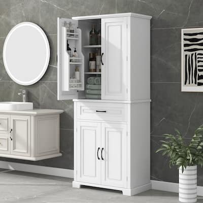 GDFStudio - Marcus Tall Freestanding Bathroom Cabinet with Ample Shelving and Adjustable Storage