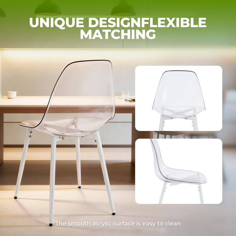 19.68" Modern Acrylic Dining Chair with Metal Legs, Set of 4
